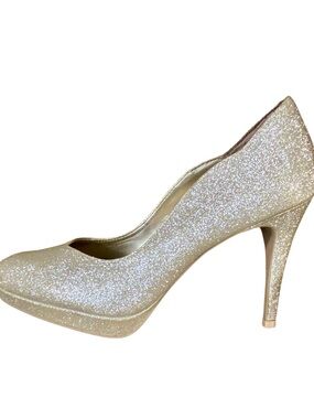 FIONI Glitter Platform Stiletto Pumps Champagne Gold SZ 8 Almond Toe Cushioned